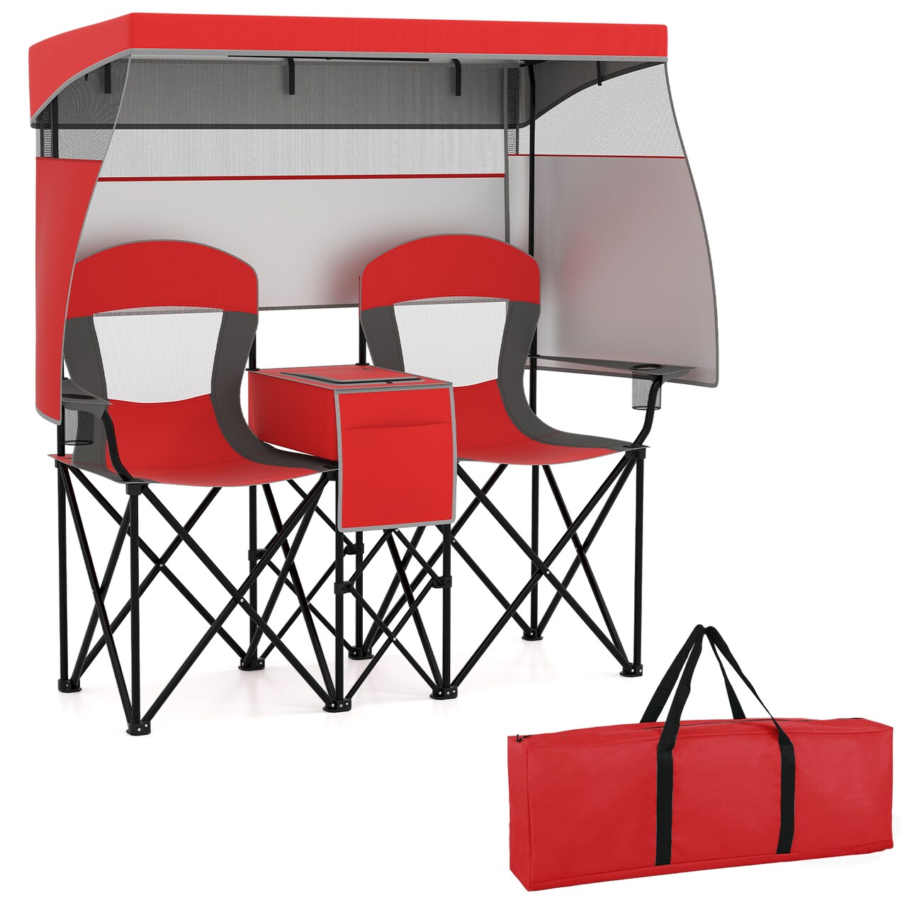 600D Oxford Metal Double Beach Chair with Sunshade and Cooler